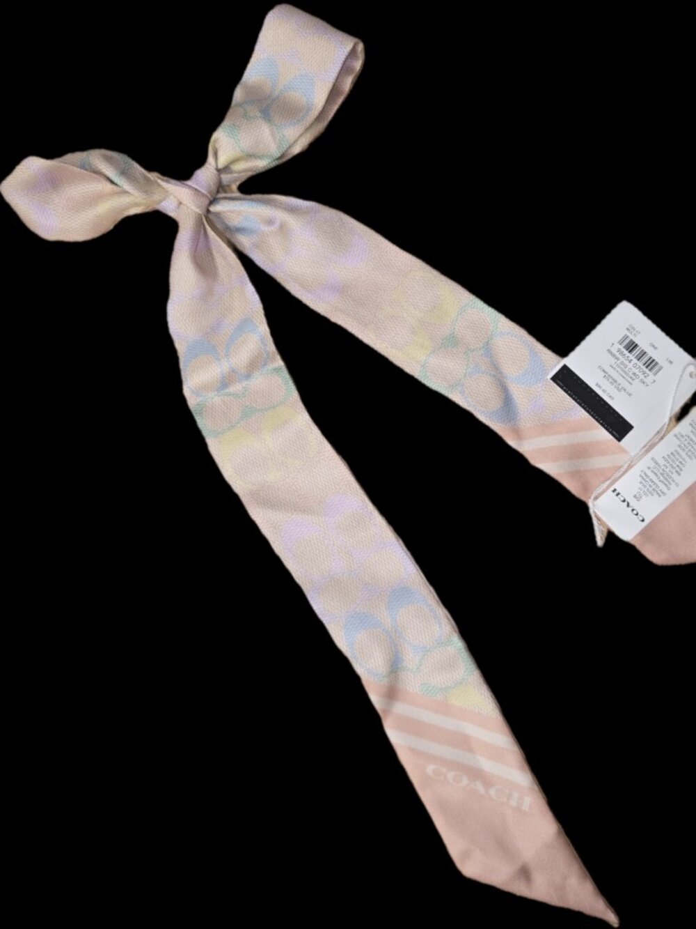 Coach Signature Rainbow Print Silk Skinny Scarf CDL17 NWT